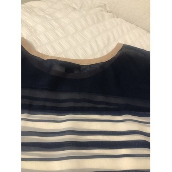 Ladies‎ XL Navy Cream Stripe Blouse Sheer Sailor Navy Embellishments Office top - Picture 4 of 4